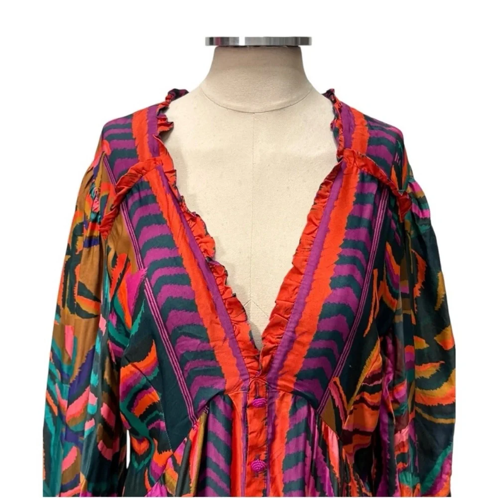 Farm Rio Foliage graphic long sleeve Women's Dress size XL new with tags - Picture 5 of 11